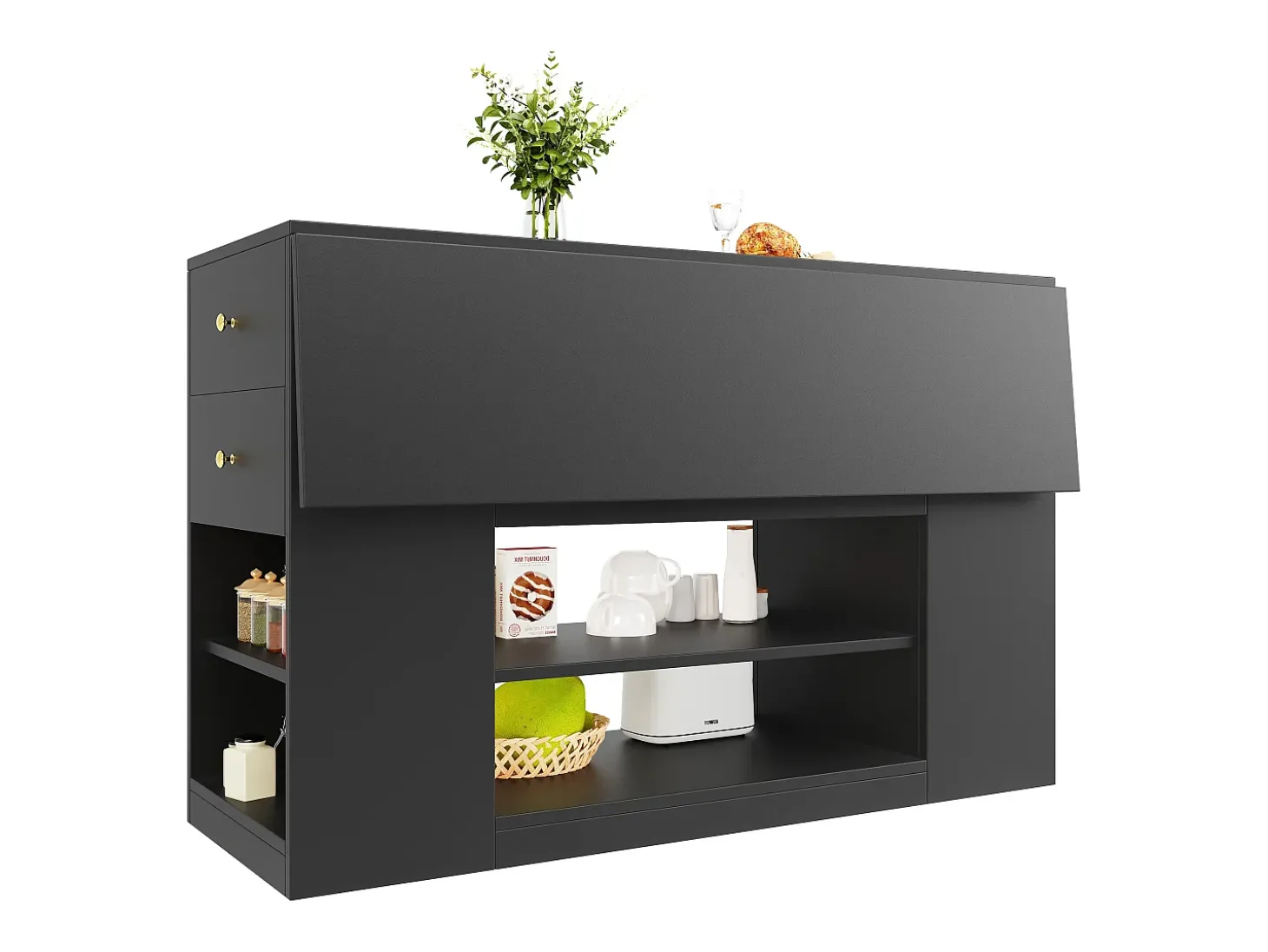 Isla de cocina con 2 cajones y 3 puertas - Negro