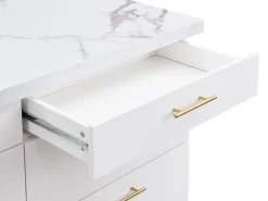 Isla de cocina con 6 cajones de MDF y metal - Efecto mármol blanco - ALEGRITA