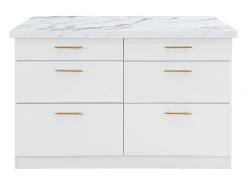 Isla de cocina con 6 cajones de MDF y metal - Efecto mármol blanco - ALEGRITA