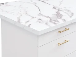 Isla de cocina con 6 cajones de MDF y metal - Efecto mármol blanco - ALEGRITA