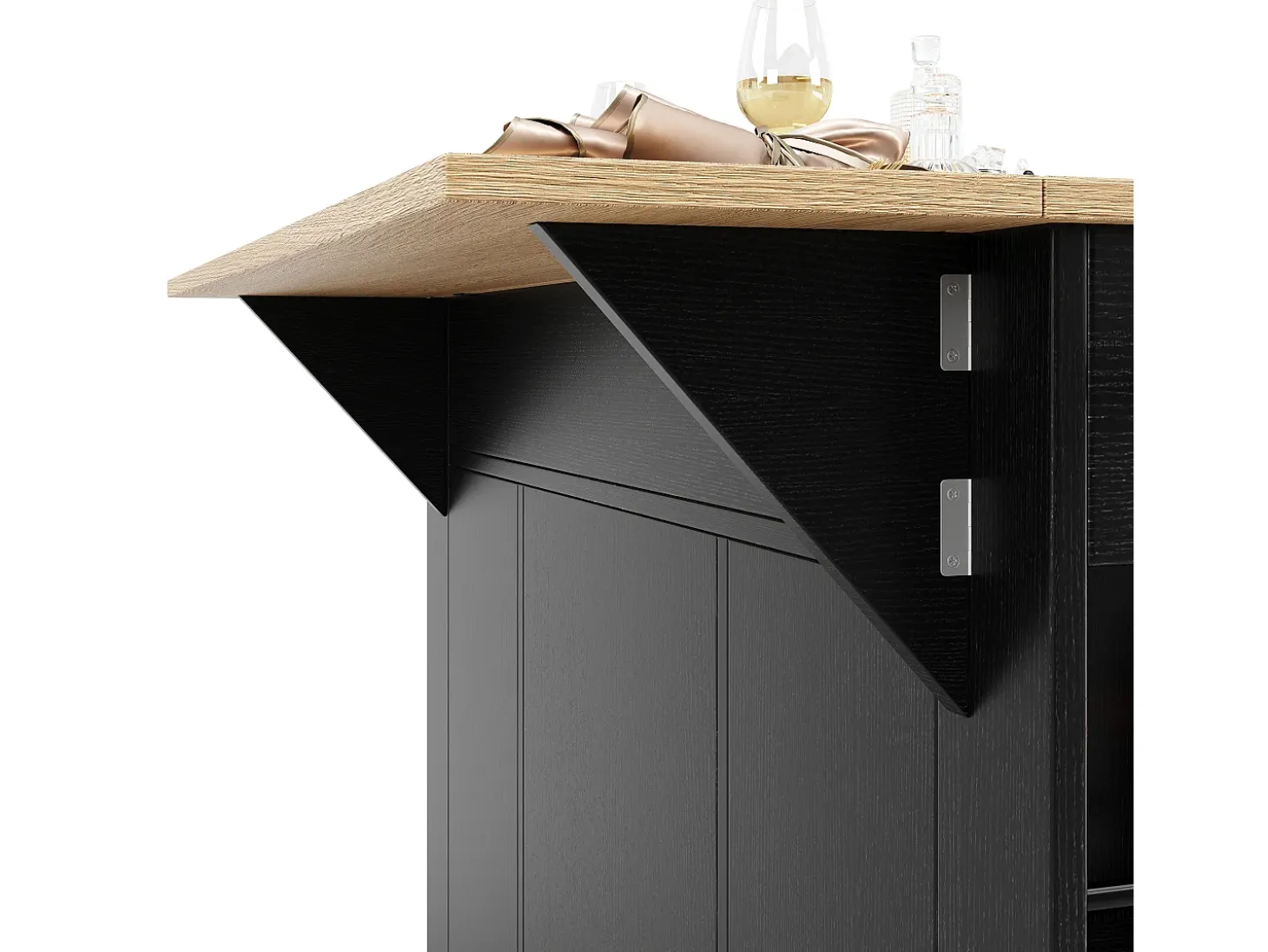 Isla de cocina con 3 cajones y 4 puertas (incluidas 2 puertas de cristal) - Negro 151,5 x 60(85) x 91,7 cm