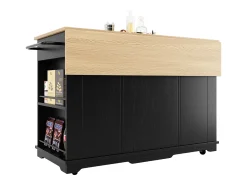 Isla de cocina con 3 cajones y 4 puertas (incluidas 2 puertas de cristal) - Negro 151,5 x 60(85) x 91,7 cm