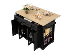 Isla de cocina con 3 cajones y 4 puertas (incluidas 2 puertas de cristal) - Negro 151,5 x 60(85) x 91,7 cm