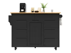 Isla de cocina con 8 cajones - Carro con ruedas y tapa abatible - Negro