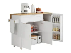 Isla de cocina con 3 puertas y un cajón en MDF - Blanco y natural claro
