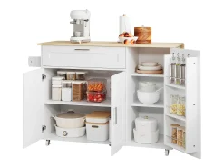 Isla de cocina con 3 puertas y un cajón en MDF - Blanco y natural claro
