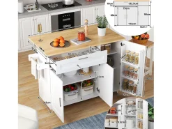 Isla de cocina con 3 puertas y un cajón en MDF - Blanco y natural claro