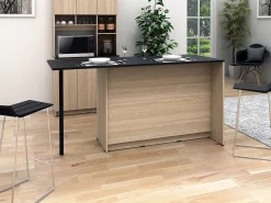 Isla de cocina con 2 puertas, 1 cajón y 2 estantes - Natural y negro - TUNORI