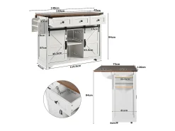 Isla de cocina con 2 puertas correderas y 3 cajones - Blanca y marrón
