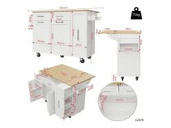 Isla de cocina con 3 puertas y 2 cajones - Encimera imitación madera - Madera MDF - Blanco y natural claro