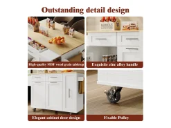 Isla de cocina con 3 puertas y 2 cajones - Encimera imitación madera - Madera MDF - Blanco y natural claro