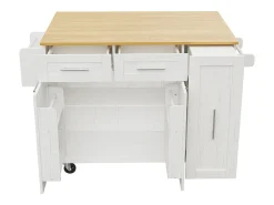 Isla de cocina con 3 puertas y 2 cajones - Encimera imitación madera - Madera MDF - Blanco y natural claro