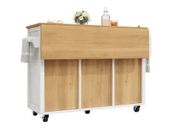 Isla de cocina con almacenaje, mesa plegable, MDF y metal, blanco y negro (137,9x73x92,5 cm)