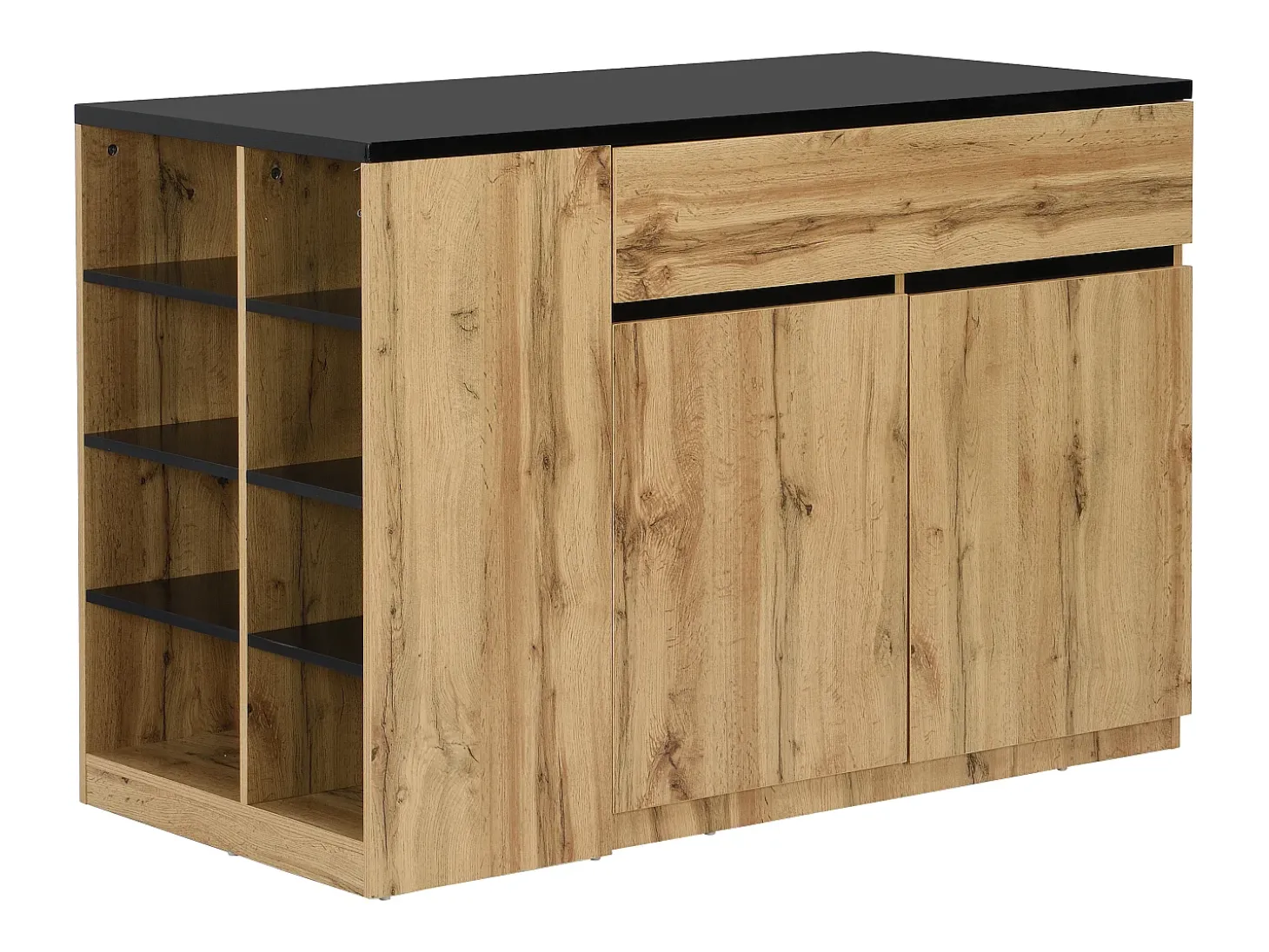 Isla de cocina con almacenaje - Negro y Natural - MEILI