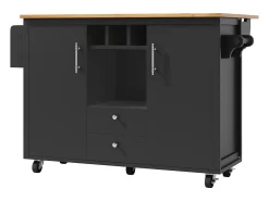 Isla de cocina con almacenaje, mesa plegable, MDF y metal, blanco y negro (137,9x73x92,5 cm)