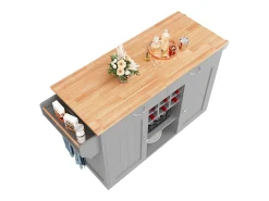 Isla de cocina con encimera, almacenaje flexible y toallero lateral, madera natural, color negro (102x45x92 cm)