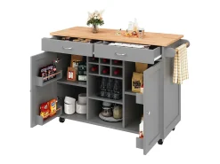 Isla de cocina con encimera, almacenaje flexible y toallero lateral, madera natural, color negro (102x45x92 cm)