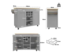 Isla de cocina con encimera, almacenaje flexible y toallero lateral, madera natural, color negro (102x45x92 cm)