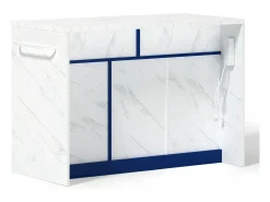 Isla de cocina con puerto USB, 3 puertas y 2 cajones - MDF - Blanca y azul - para salón y cocina