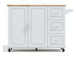 Isla de cocina con ruedas 137x43/76 cm con 3 cajones y 2 puertas - Gris y madera