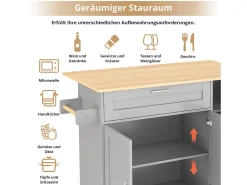Isla de cocina con ruedas - 3 puertas y cajón - Encimera imitación madera - Gris