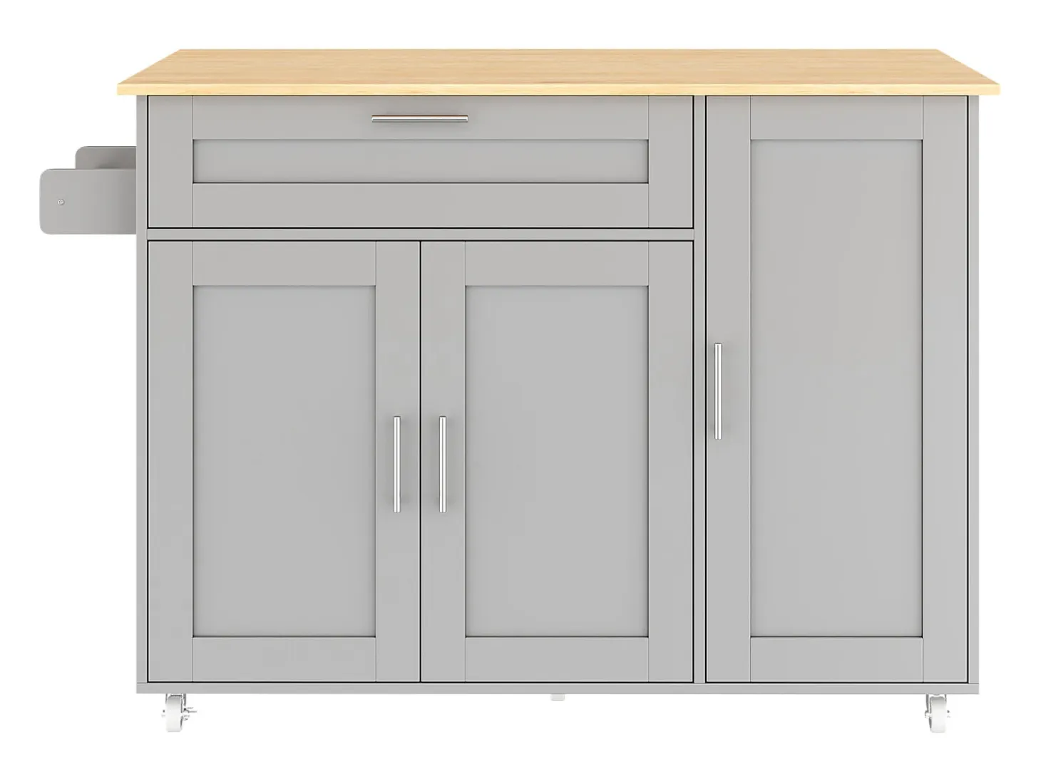Isla de cocina con ruedas - 3 puertas y cajón - Encimera imitación madera - Gris