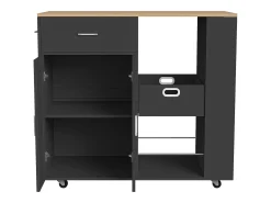 Isla de cocina con ruedas, carrito de cocina móvil con encimera y almacenaje, mueble de almacenaje, 102 × 46 × 92 cm, Negro