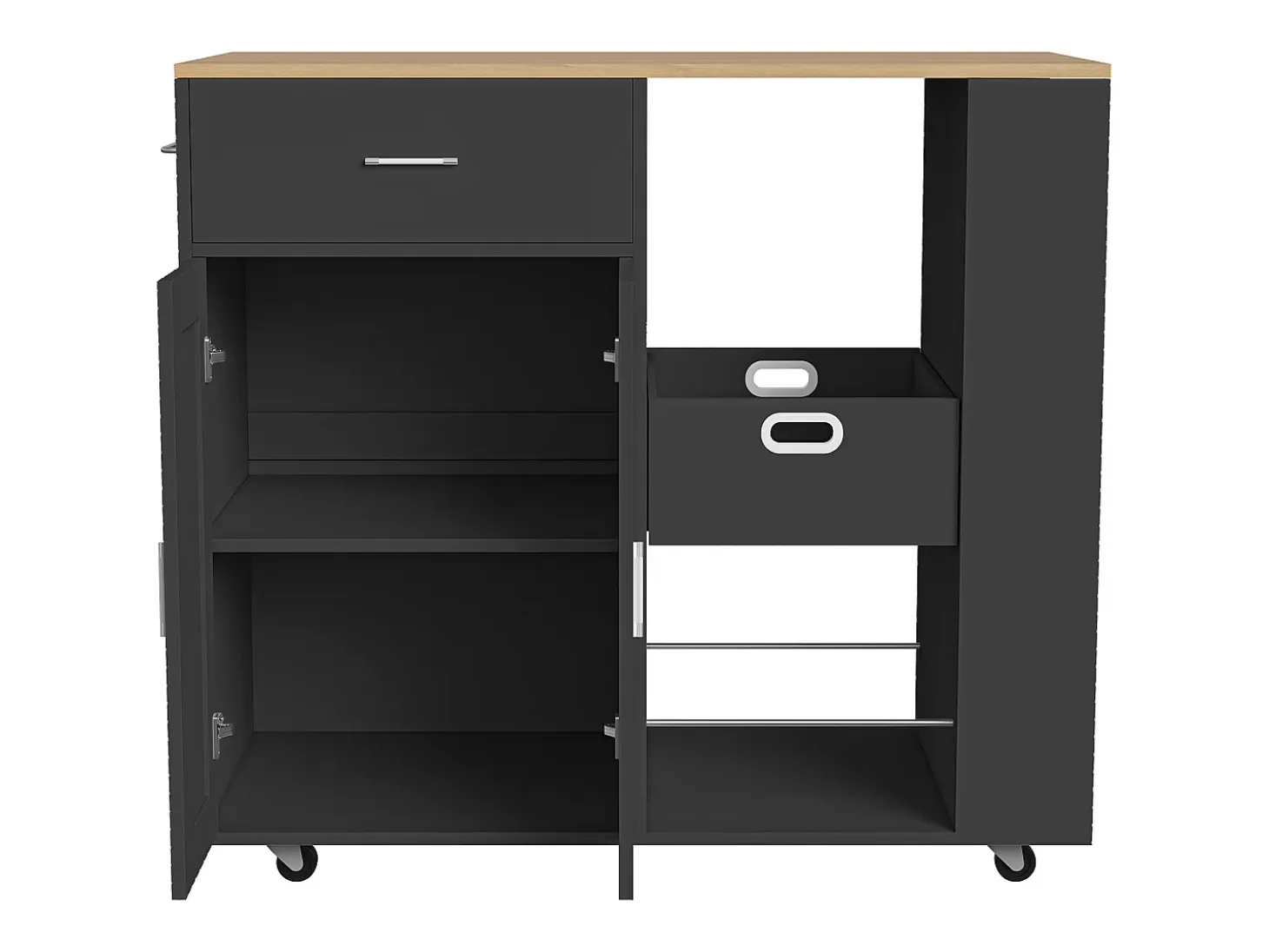 Isla de cocina con ruedas, carrito de cocina móvil con encimera y almacenaje, mueble de almacenaje, 102 × 46 × 92 cm, Negro