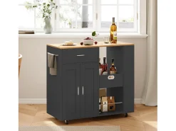 Isla de cocina con ruedas, carrito de cocina móvil con encimera y almacenaje, mueble de almacenaje, 102 × 46 × 92 cm, Negro