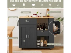 Isla de cocina con ruedas, carrito de cocina móvil con encimera y almacenaje, mueble de almacenaje, 102 × 46 × 92 cm, Negro