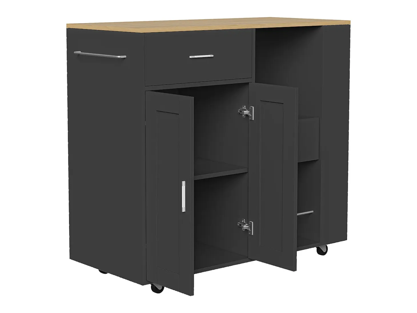 Isla de cocina con ruedas, carrito de cocina móvil con encimera y almacenaje, mueble de almacenaje, 102 × 46 × 92 cm, Negro