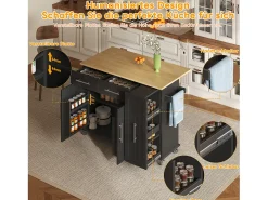 Isla de cocina con ruedas - 120 x 40/65 x 90 cm - con almacenaje extraíble + 2 cajones + 2 puertas - negro
