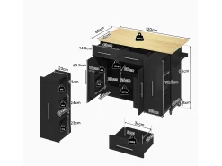 Isla de cocina con ruedas - 120 x 40/65 x 90 cm - con almacenaje extraíble + 2 cajones + 2 puertas - negro