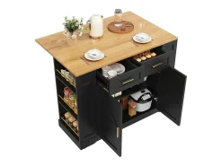 Isla de cocina con ruedas - 120 x 65 x 90 cm - Carrito con módulos extensibles - 2 puertas + 2 cajones - MDF - Negro