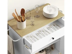 Isla de cocina con ruedas, con encimera abatible, cajón y balda, color blanco (106x42x87 cm)