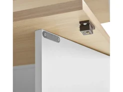 Isla de cocina con ruedas con 2 puertas y 2 sillas - Zona de comedor extensible - Blanco y natural claro