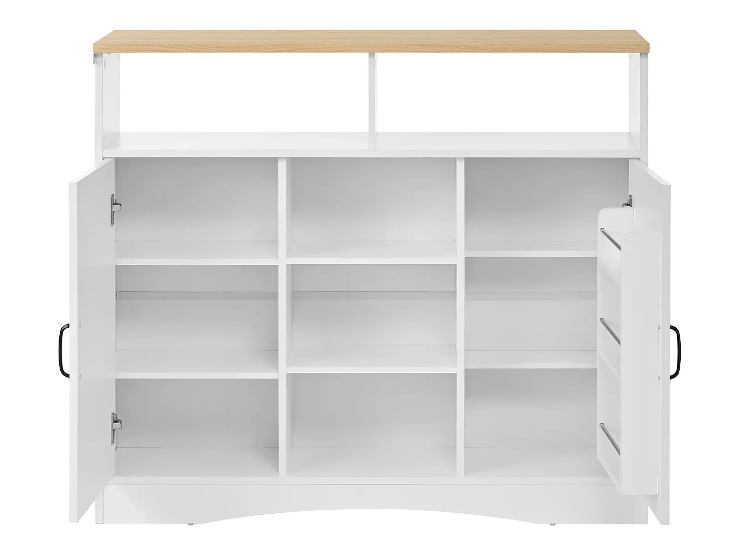 Isla de cocina con ruedas con 2 puertas y 2 sillas - Zona de comedor extensible - Blanco y natural claro