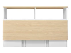 Isla de cocina con ruedas con 2 puertas y 2 sillas - Zona de comedor extensible - Blanco y natural claro