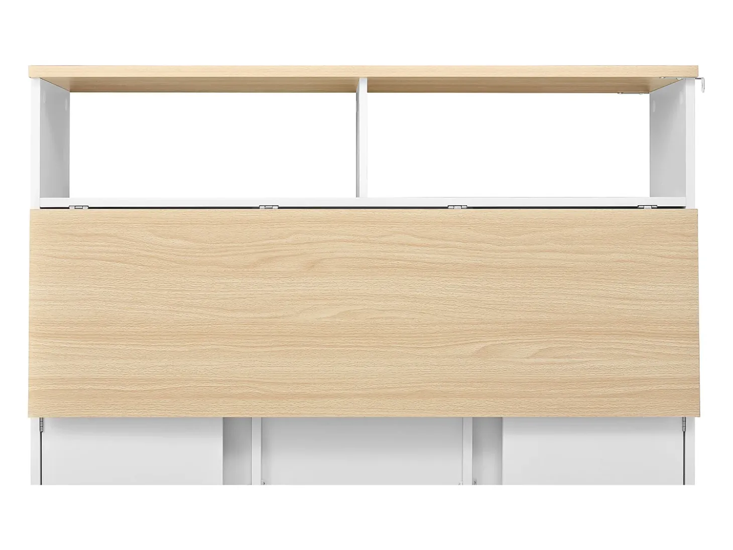 Isla de cocina con ruedas con 2 puertas y 2 sillas - Zona de comedor extensible - Blanco y natural claro