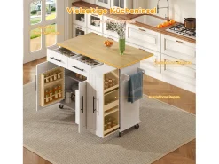Isla de cocina con ruedas - 120 x 40 x 90 cm - con almacenaje deslizante + 2 cajones + 2 puertas - blanco