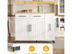Isla de cocina con ruedas - 120 x 40 x 90 cm - con almacenaje deslizante + 2 cajones + 2 puertas - blanco