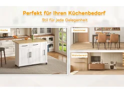 Isla de cocina con ruedas - 120 x 40 x 90 cm - con almacenaje deslizante + 2 cajones + 2 puertas - blanco