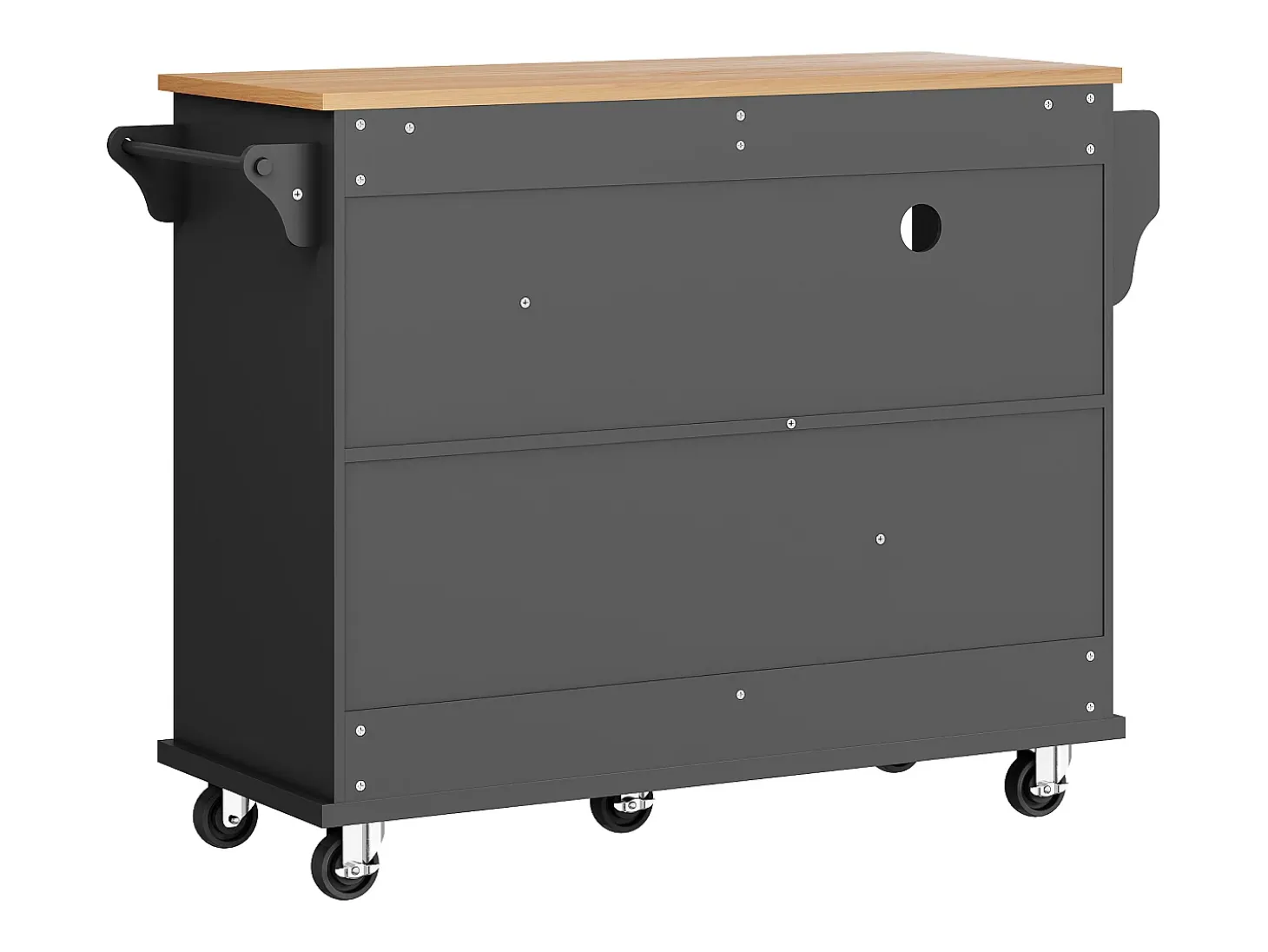 Isla de cocina con ruedas, puerta y 2 cajones - encimera efecto madera - Negra