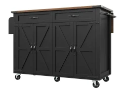 Isla de cocina con ruedas - 140 x 45 x 90 cm - con encimera extensible + 4 puertas + 2 cajones - Metal + MDF - negro