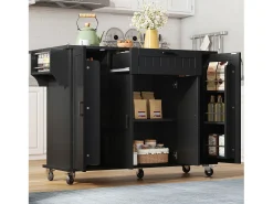 Isla de cocina con ruedas - 120 x 45/70 x 95 cm - con encimera abatible + 4 puertas + 1 cajón - MDF - negro