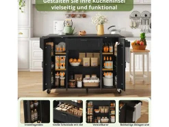 Isla de cocina con ruedas - 120 x 45/70 x 95 cm - con encimera abatible + 4 puertas + 1 cajón - MDF - negro