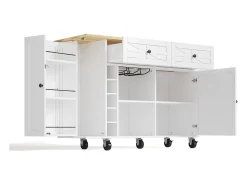 Isla de cocina con ruedas - Con 2 cajones, puerta y botellero - Blanco 120 x 45(70) x 89 cm