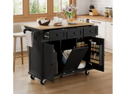 Isla de cocina con ruedas - 131,2 x 46,2/76,2 x 92,7 cm - encimera abatible - con 3 puertas + 3 cajones - MDF - negro