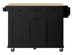 Isla de cocina con ruedas - 131,2 x 46,2/76,2 x 92,7 cm - encimera abatible - con 3 puertas + 3 cajones - MDF - negro