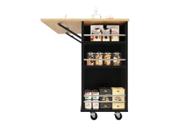 Isla de cocina con tabiques extraíbles, encimera, MDF y metal, color negro (120x42x91,5 cm)